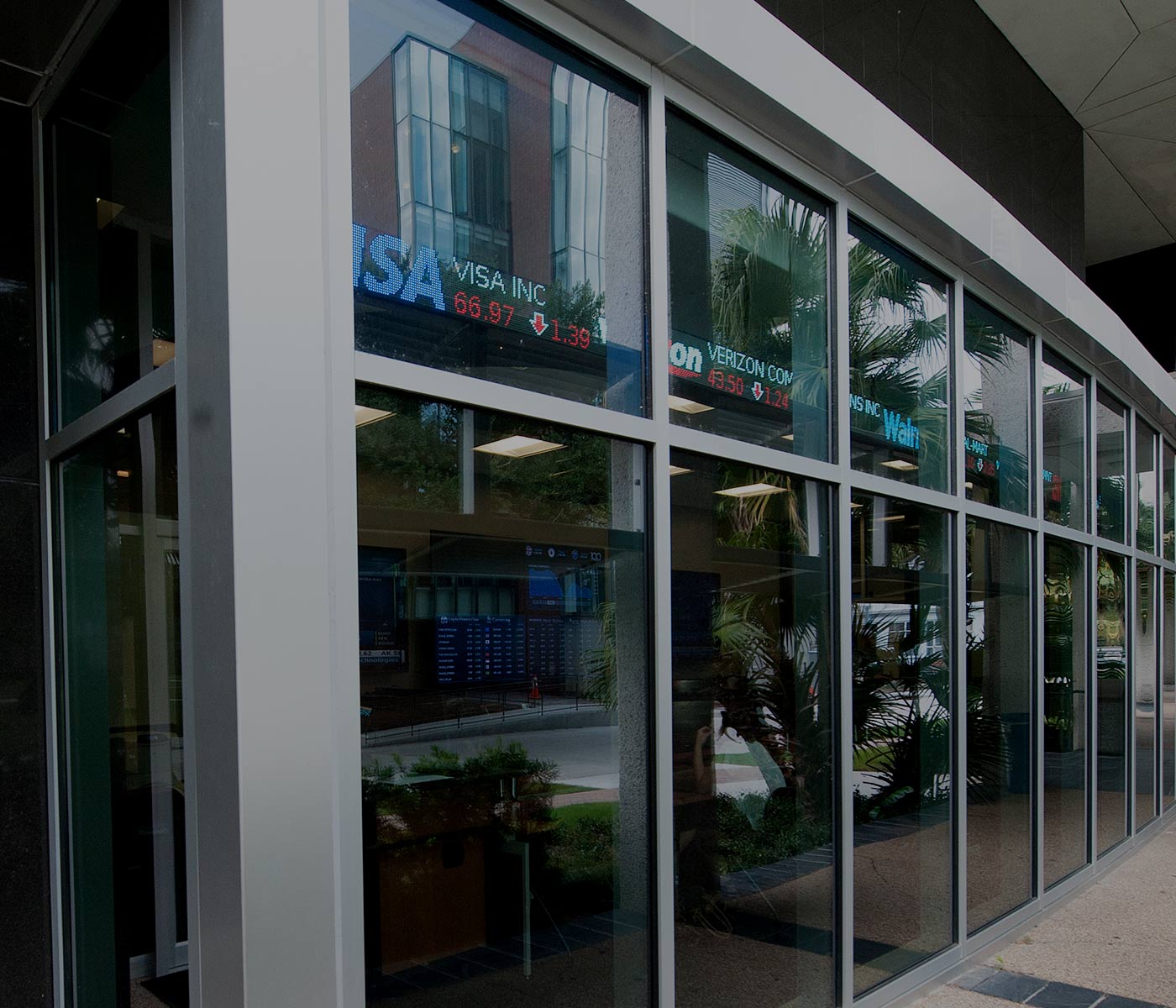 Side of Miller Hall with stock information