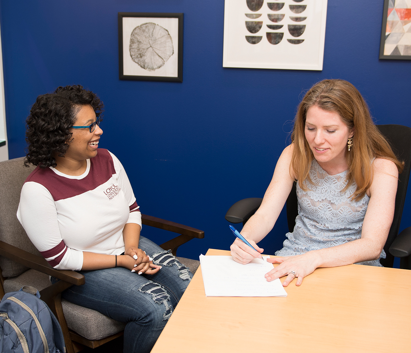 Student receiving advice from a mentor