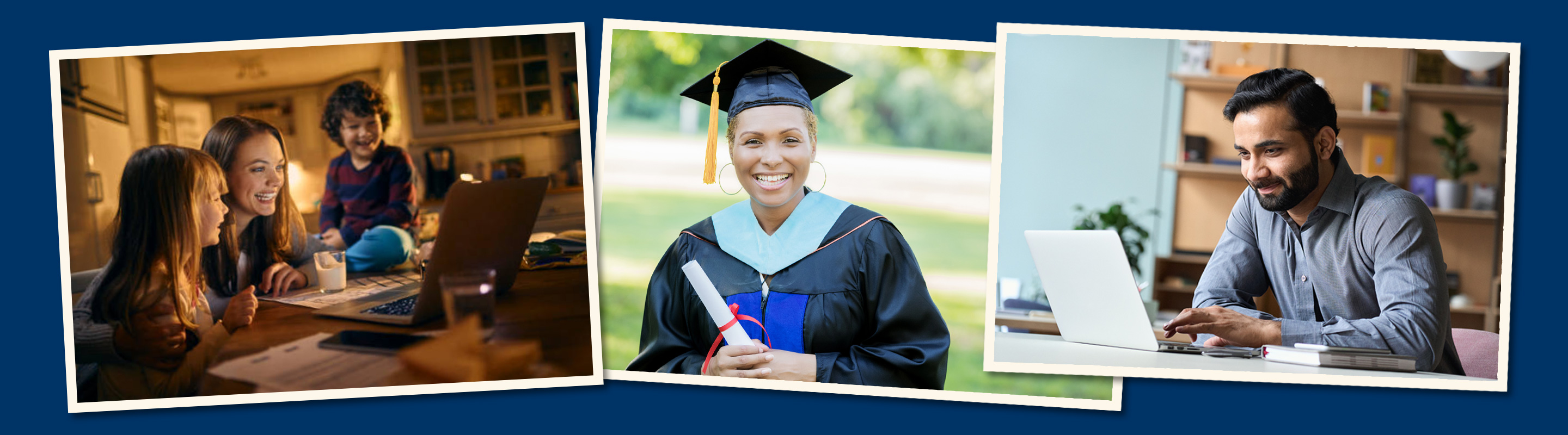 Photos of adults in college, graduated and working