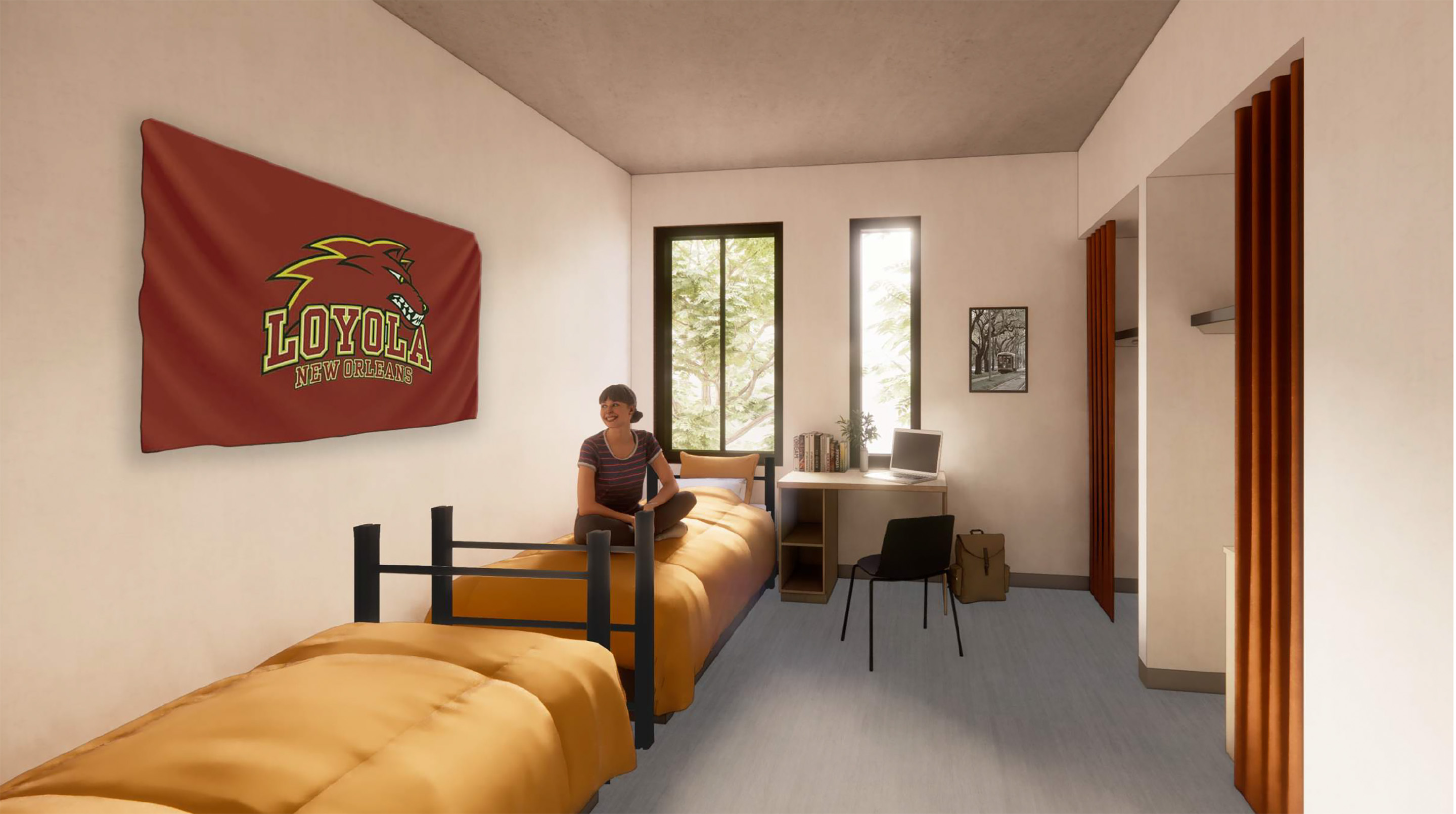 Rendering of a room in the new residence hall